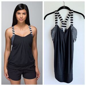 Lululemon Women's Rest Less Tank in Black/Burlap Texture Black Apex Stripe 4
